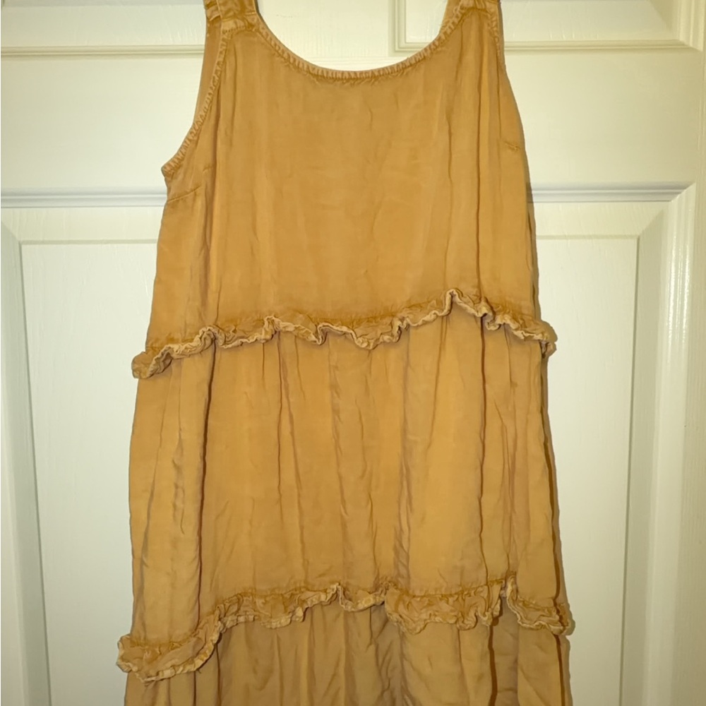 Chic Tan Ruffle Midi Dress